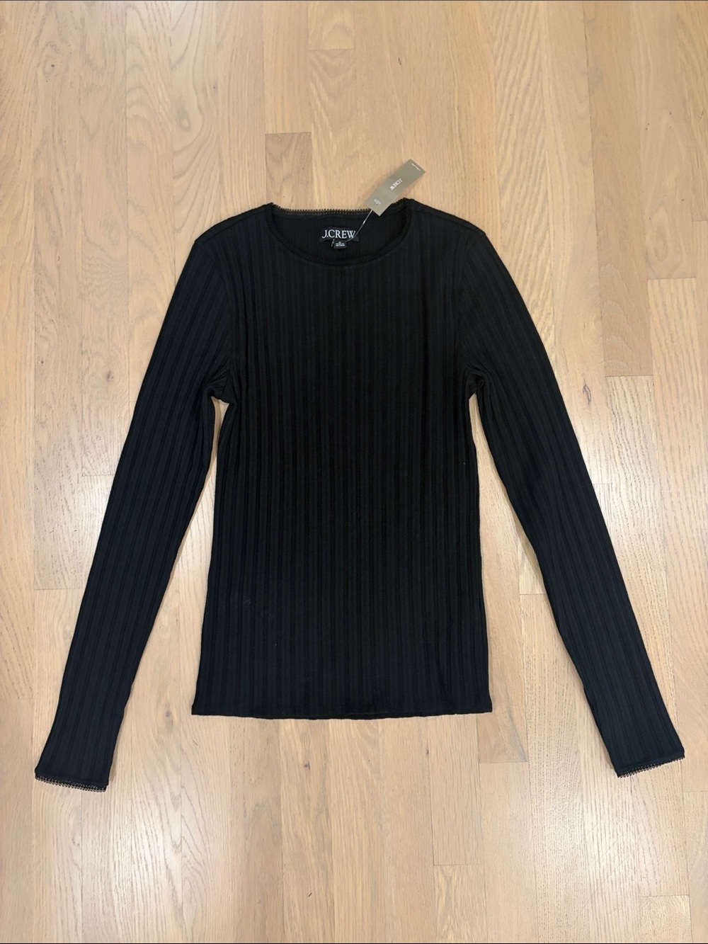 J. Crew Black Pointelle Crewneck Long-Sleeve Top